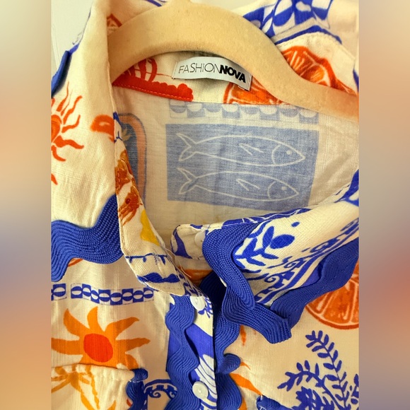 Fashion Nova Kids Short-Sleeve Button-Up Shirt - Blue, Orange & Yellow - Picture 4 of 10